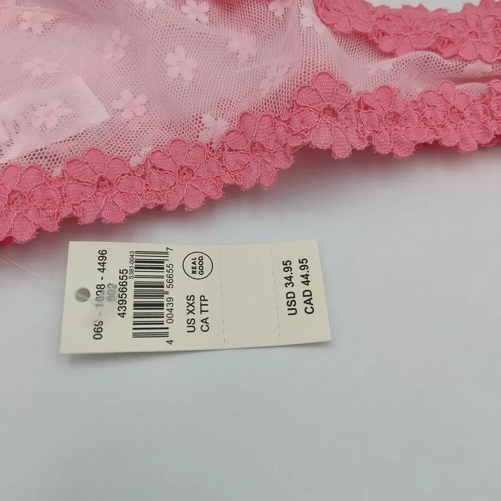 Aerie XXS Show Off Daisy Mesh Club Pink Plunge Bralette